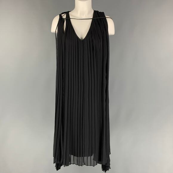 HUSSEIN CHALAYAN Size M Black Silk Pleated A-Line Dress - Picture 1 of 1